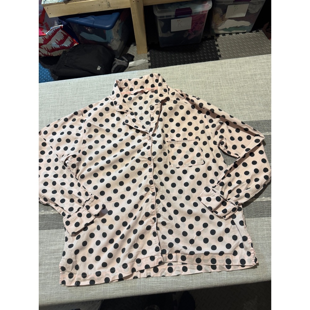 Victoria's Secret Pink‎ Black Polka Dot Pajama Shirt Top M M